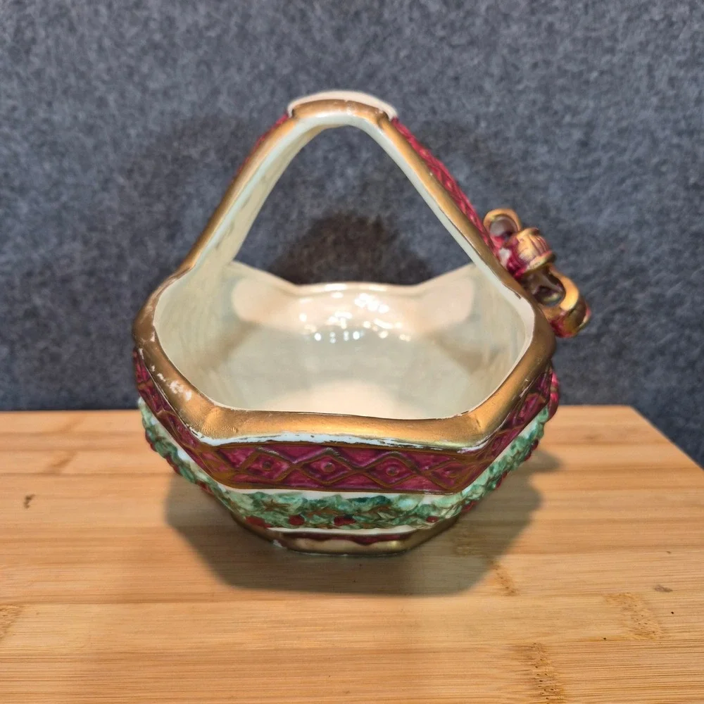 VTG Ceramic Holiday Basket Fitz & Floyd Style 90s kitsch cottage 80s nostalgia
